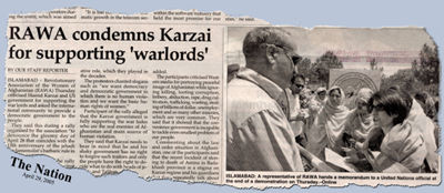 RAWA demonstration in The Nation, Apr. 29, 2005